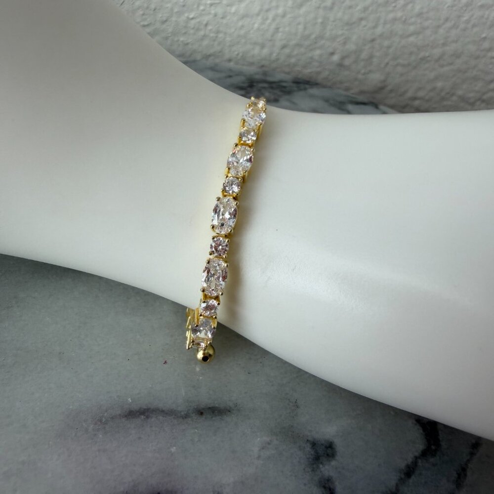 NIB .925 Sterling W/Gold Over 6.55ctw Round and Oval CZ Bolo Bracelet